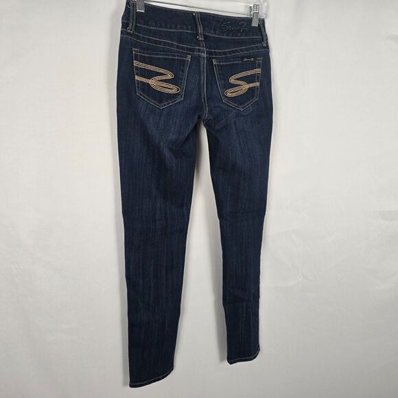 Seven7 Jeans Women's 25 Blue Dark Wash Skinny Embordered S Back Pocket - Picture 15 of 16